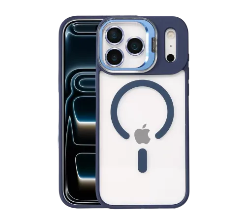 Apple iPhone 17 Pro Remim Lensli Magsafe Standlı Kapak - Lacivert