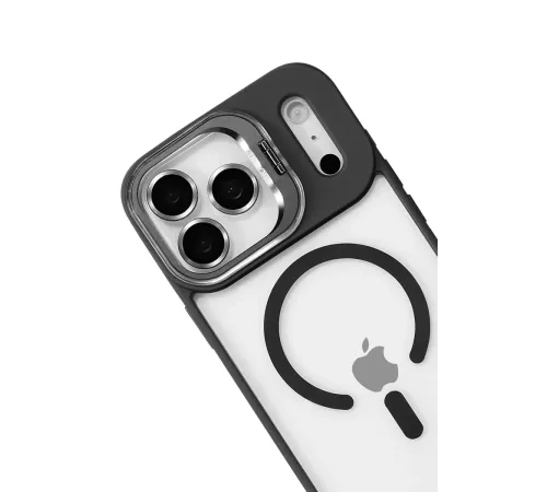 Apple iPhone 17 Pro Remim Lensli Magsafe Standlı Kapak - Siyah