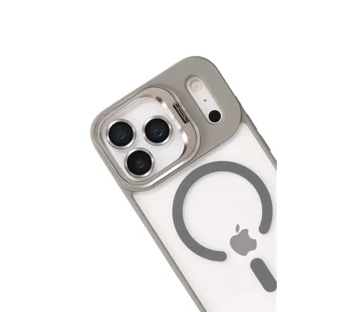 Apple iPhone 17 Pro Remim Lensli Magsafe Standlı Kapak - Titan Gri