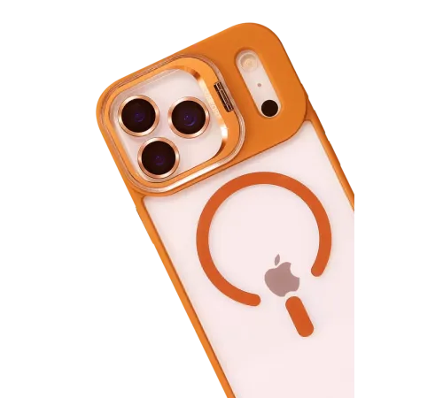 Apple iPhone 17 Pro Remim Lensli Magsafe Standlı Kapak - Turuncu