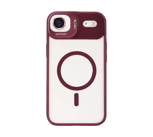 Apple iPhone 17 Air Remim Lensli Magsafe Standlı Kapak - Bordo