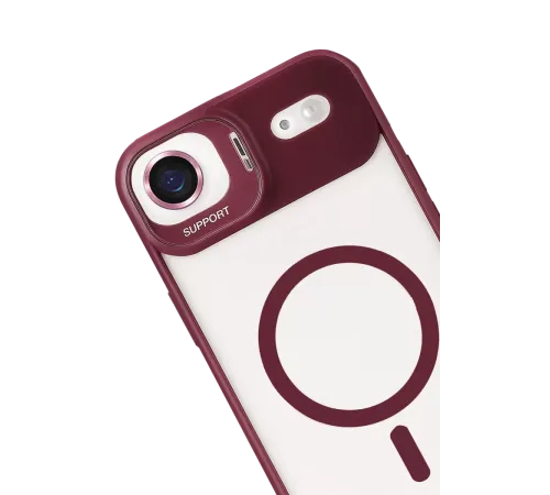 Apple iPhone 17 Air Remim Lensli Magsafe Standlı Kapak - Bordo