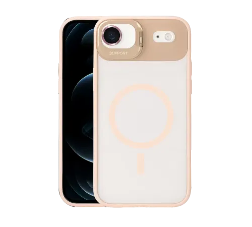 Apple iPhone 17 Air Remim Lensli Magsafe Standlı Kapak - Pembe
