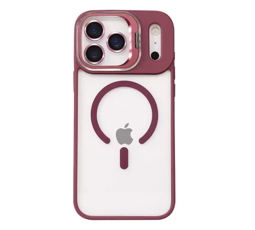 Apple iPhone 17 Pro Max Remim Lensli Magsafe Standlı Kapak - Bordo
