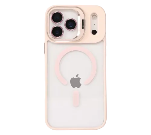Apple iPhone 17 Pro Max Remim Lensli Magsafe Standlı Kapak - Pembe