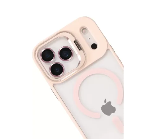 Apple iPhone 17 Pro Max Remim Lensli Magsafe Standlı Kapak - Pembe