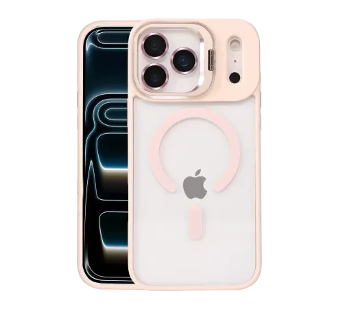 Apple iPhone 17 Pro Max Remim Lensli Magsafe Standlı Kapak - Pembe