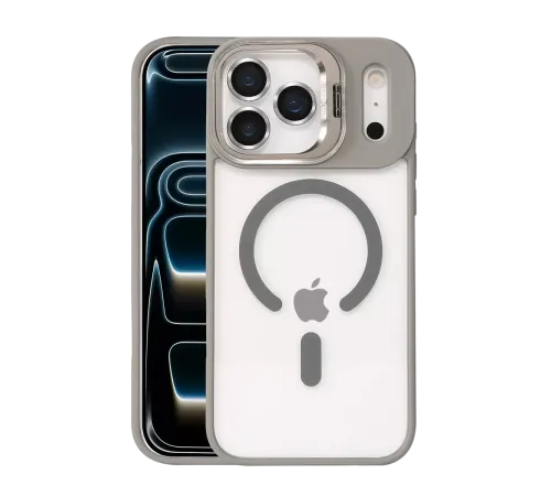Apple iPhone 17 Pro Max Remim Lensli Magsafe Standlı Kapak - Titan Gri