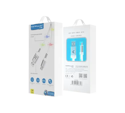 DC09 Ses Duyarlı Işıklı Micro USB Kablo 1M 2A - Beyaz