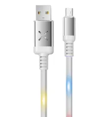 DC09 Ses Duyarlı Işıklı Micro USB Kablo 1M 2A - Beyaz
