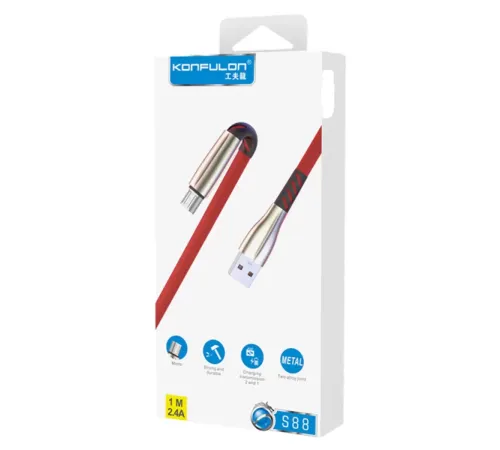 S88 Metal Uçlu Micro USB Kablo 1M 2.4A - Kırmızı