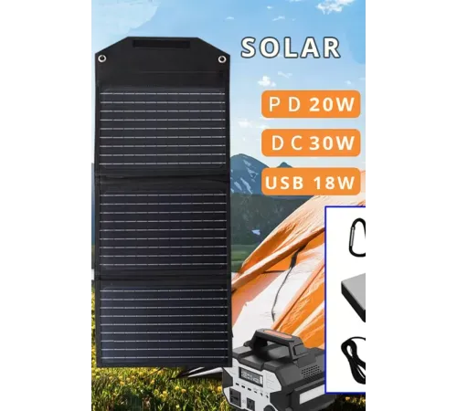 SH-03 30W Hızlı Şarj Taşınabilir Güneş Enerji Paneli Şarj İstasyonu - Siyah