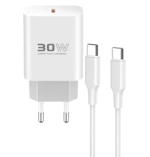C87C 30W Type-C Çıkışlı Ekstra DL51 1M Type-C to Type-C Kablolu PD Şarj Cihazı - Beyaz