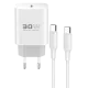 C87C 30W Type-C Çıkışlı Ekstra DL51 1M Type-C to Type-C Kablolu PD Şarj Cihazı - Beyaz
