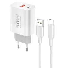 C89Q 1 Adet 30W Type-C ve 1 Adet 22.5W USB Çıkışlı Ekstra DL49 1M USB to Type-C Kablolu PD Şarj Cihazı - Beyaz