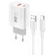 C89Q 1 Adet 30W Type-C ve 1 Adet 22.5W USB Çıkışlı Ekstra DL49 1M USB to Type-C Kablolu PD Şarj Cihazı - Beyaz