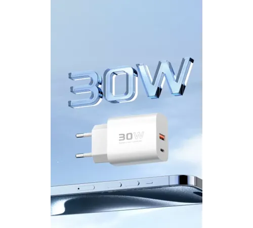 C89Q 1 Adet 30W Type-C ve 1 Adet 22.5W USB Çıkışlı Ekstra DL48 1M USB to Lightning Kablolu PD Şarj Cihazı - Beyaz