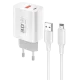 C89Q 1 Adet 30W Type-C ve 1 Adet 22.5W USB Çıkışlı Ekstra DL48 1M USB to Lightning Kablolu PD Şarj Cihazı - Beyaz