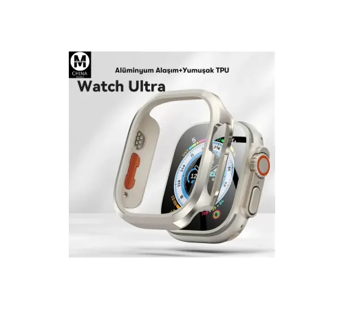 Apple Watch Ultra 49mm MO-WT3 Alüminyum Camlı Kasa Ekran Koruyucu - Gold