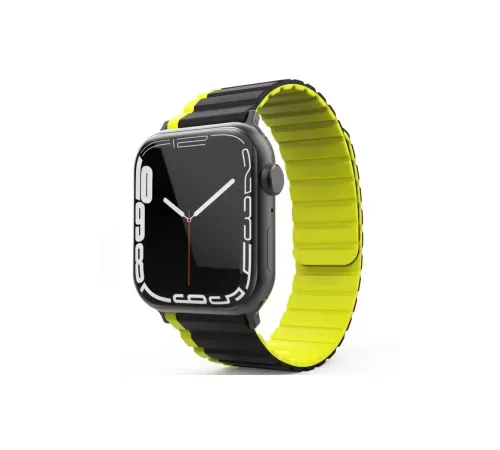 Apple Watch 42mm MO-WB1 Çift Renk Mıknatıslı Silikon Kordon - Siyah-Sarı