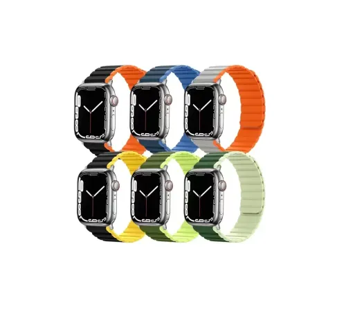 Apple Watch 42mm MO-WB1 Çift Renk Mıknatıslı Silikon Kordon - Lacivert-Mavi
