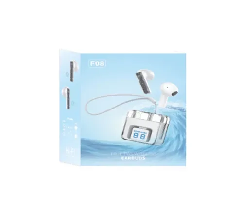F08 Dijital Şarj Göstergeli TWS Bluetooth Kulaklık - Mavi