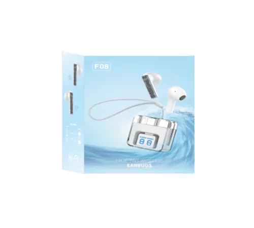 F08 Dijital Şarj Göstergeli TWS Bluetooth Kulaklık - Mavi