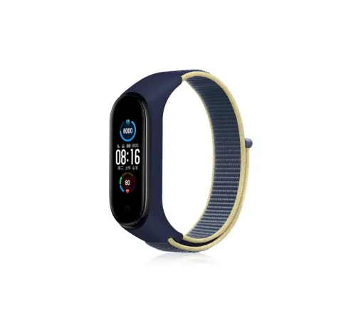 Mi Band 4 Hasırlı Cırtcırtlı Kordon - Sarı-Lacivert