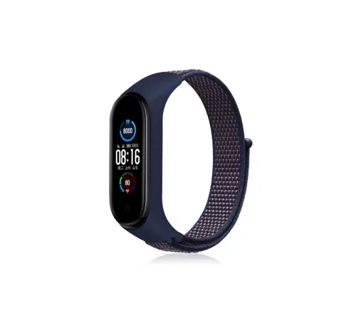 Mi Band 4 Hasırlı Cırtcırtlı Kordon - Lacivert-Mor