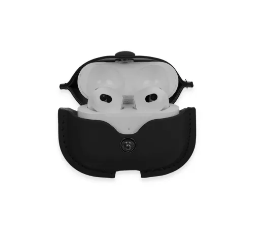 Apple Airpods 3 (3.nesil) Çanta Deri Kılıf - Siyah