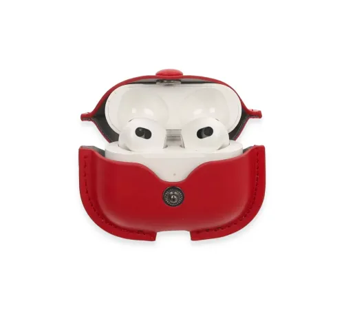Apple Airpods 3 (3.nesil) Çanta Deri Kılıf - Kırmızı