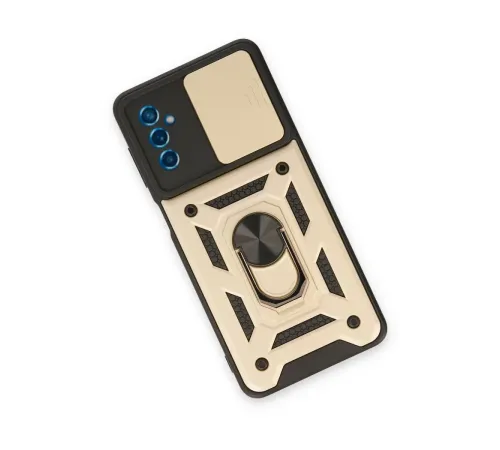 Samsung Galaxy M52 5G Kılıf Pars Lens Yüzüklü Silikon - Gold