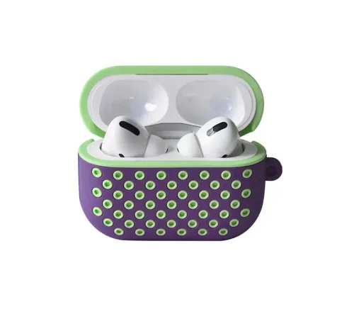 Apple Airpods Pro 2 (2.nesil) Spor Delikli Kılıf - Lila-Yeşil