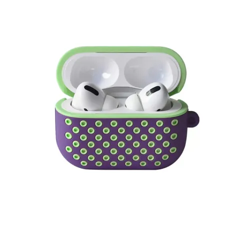 Apple Airpods Pro 2 (2.nesil) Spor Delikli Kılıf - Lila-Yeşil