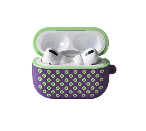 Apple Airpods Pro 2 (2.nesil) Spor Delikli Kılıf - Lila-Yeşil