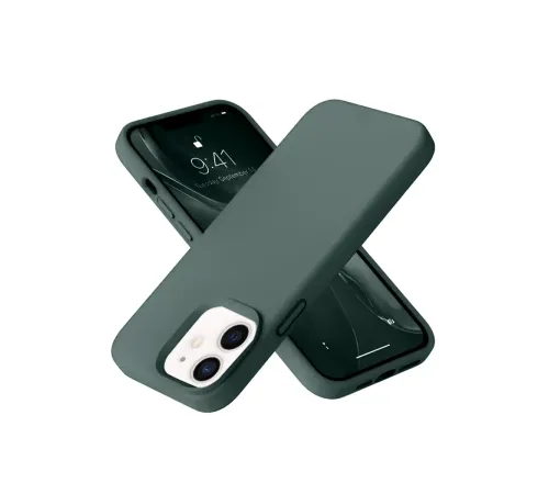 Apple iPhone 12 Kılıf Nano içi Kadife Silikon - Koyu Yeşil