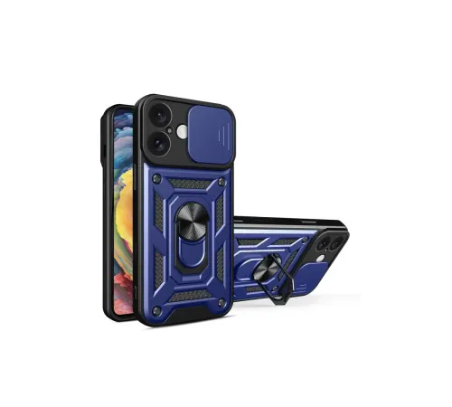 Apple iPhone 16 Kılıf Pars Lens Yüzüklü Silikon - Lacivert
