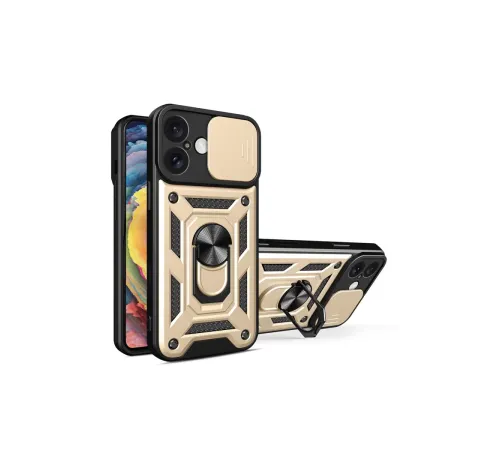 Apple iPhone 16 Kılıf Pars Lens Yüzüklü Silikon - Gold