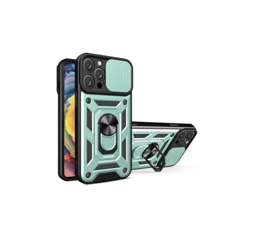 Apple iPhone 16 Pro Kılıf Pars Lens Yüzüklü Silikon - Yeşil