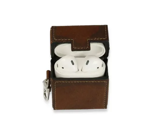 Apple Airpods 2 (2.nesil) Deri Kılıf - Kahverengi