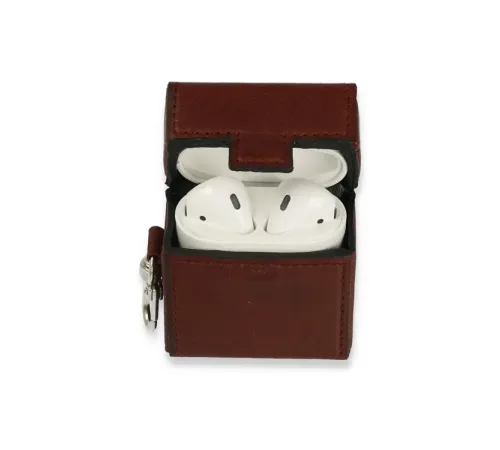 Apple Airpods 2 (2.nesil) Deri Kılıf - Bordo