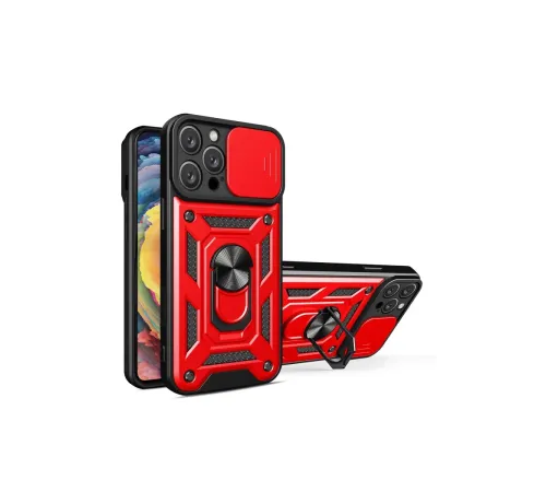 Apple iPhone 16 Pro Max Kılıf Pars Lens Yüzüklü Silikon - Kırmızı