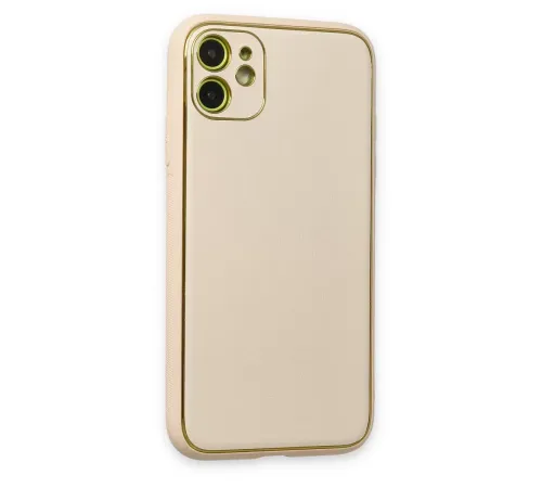 Apple iPhone 12 Kılıf Coco Deri Silikon Kapak - Gold