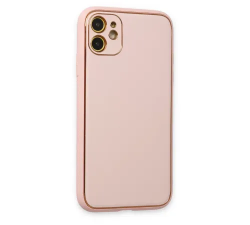 Apple iPhone 12 Kılıf Coco Deri Silikon Kapak - Pudra