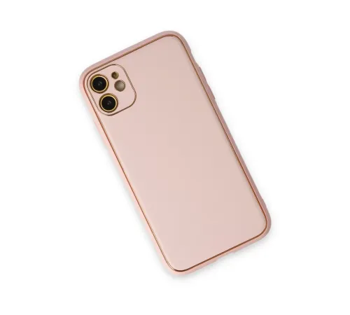 Apple iPhone 12 Kılıf Coco Deri Silikon Kapak - Pudra