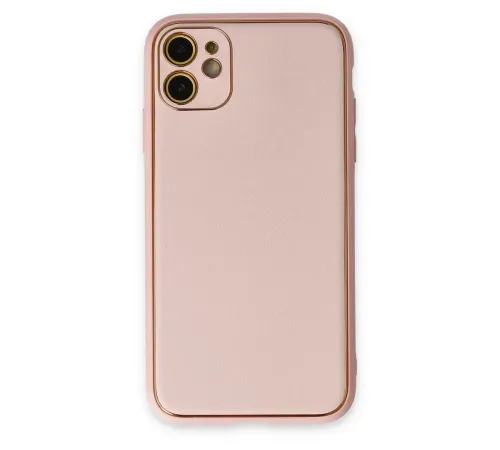 Apple iPhone 12 Kılıf Coco Deri Silikon Kapak - Pudra