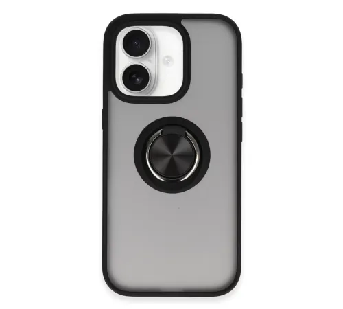 Apple iPhone 16 Kılıf Montreal Yüzüklü Silikon Kapak - Siyah
