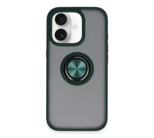 Apple iPhone 16 Kılıf Montreal Yüzüklü Silikon Kapak - Yeşil