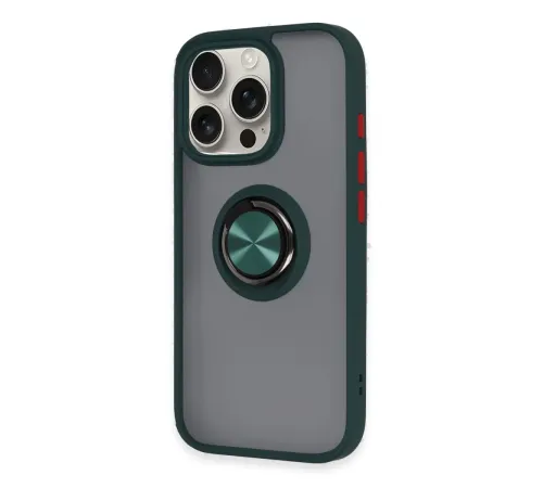 Apple iPhone 16 Pro Kılıf Montreal Yüzüklü Silikon Kapak - Yeşil