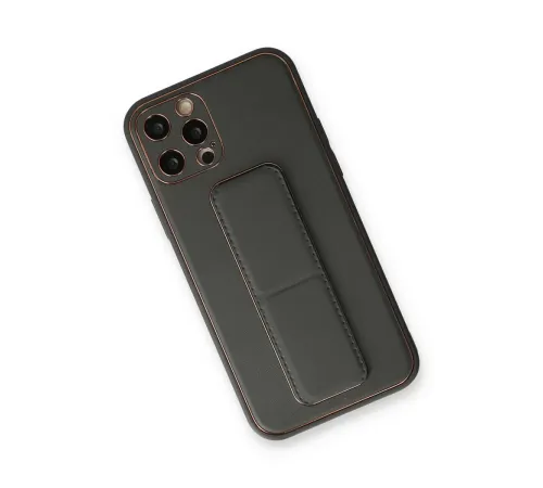 Apple iPhone 12 Pro Kılıf Coco Deri Standlı Kapak - Füme